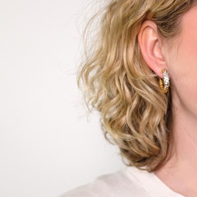 Lot 63 - Van Cleef & Arpels Pair of Gold, Platinum and Diamond Hoop Earclips, France