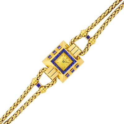 Lot 256 - T. Garnier Double Strand Gold and Sapphire Wristwatch, France