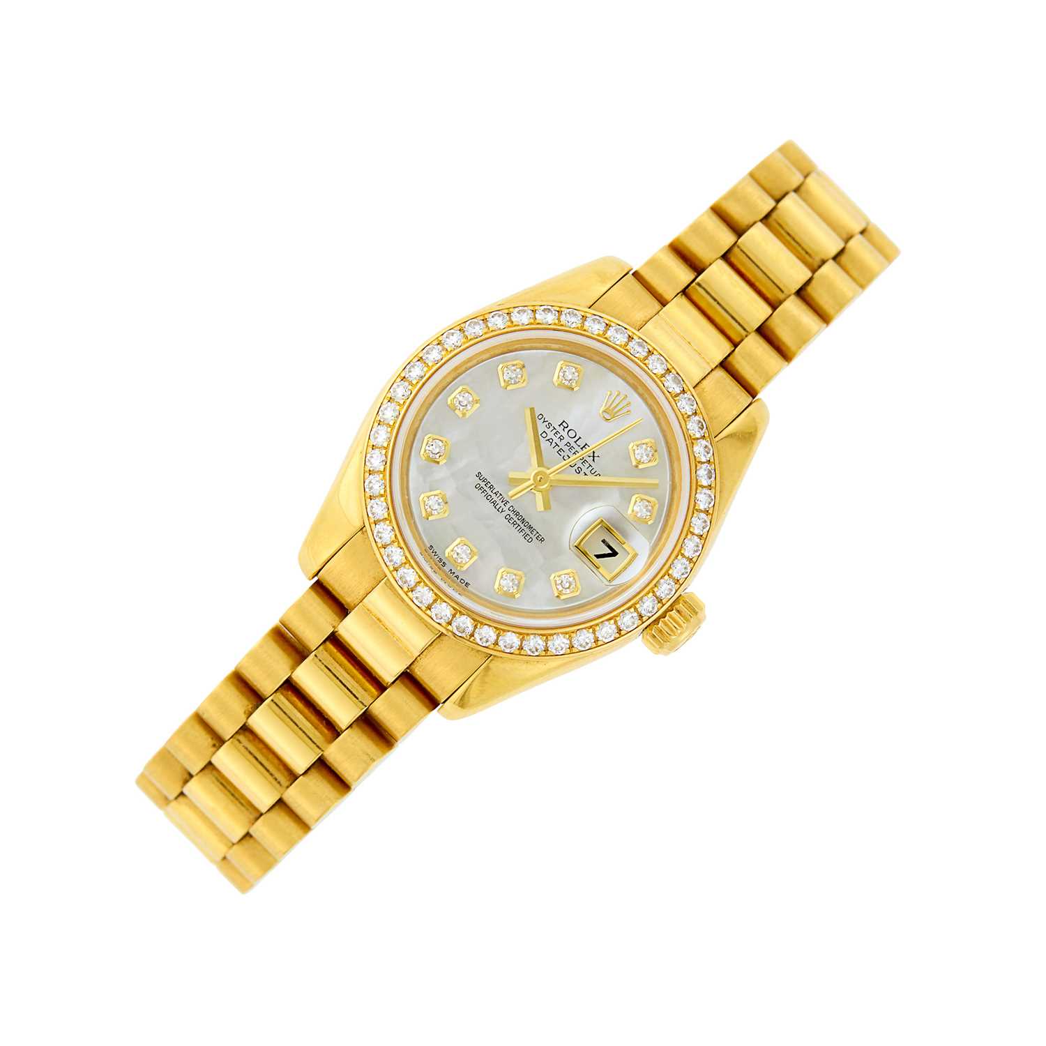 Lot 35 - Rolex Gold, Mother-of-Pearl and Diamond 'Datejust' Wristwatch, Ref. 179138