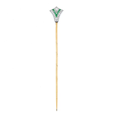 Lot 2064 - Gold, Platinum, Diamond and Emerald Stick Pin