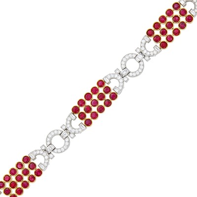 Lot 120 - Platinum, Gold, Ruby and Diamond Bracelet
