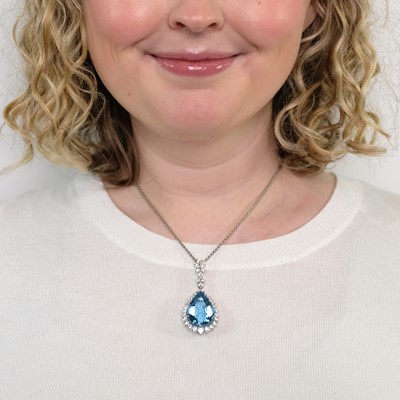Lot 134 - Platinum, Aquamarine and Diamond Pendant with Platinum Chain Necklace