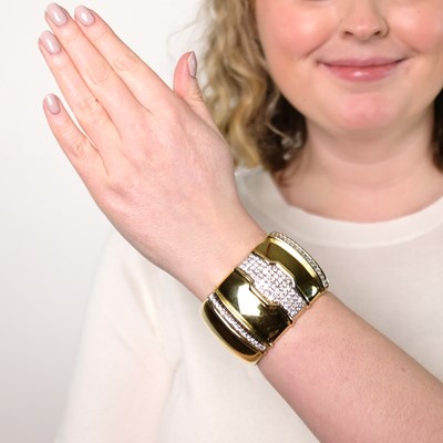 Lot 36 - Gold, Platinum and Diamond Cuff Bangle Bracelet