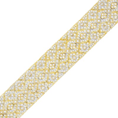 Lot 210 - Wide Platinum, Gold and Diamond Bracelet