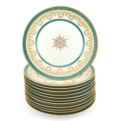 Lot 166 - Set of Twelve Bohemian Gilt and Enamel Porcelain Dinner Plates