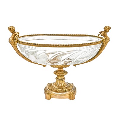 Lot 253 - Baccarat Style Gilt-Bronze and Rock Crystal Style Glass Two-Handled Footed Center Bowl