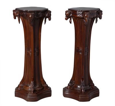 Lot 180 - Pair of Regency Style Mahogany Rams Head Pedestals