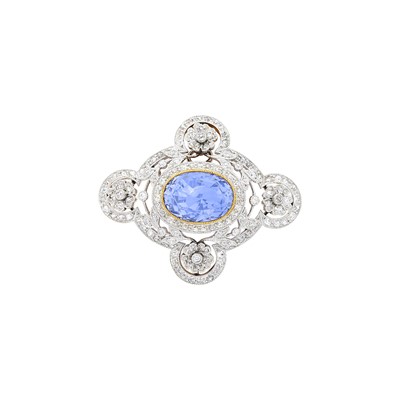 Lot 160 - Marcus & Co. Belle Époque Platinum, Gold, Sapphire and Diamond Pendant-Brooch