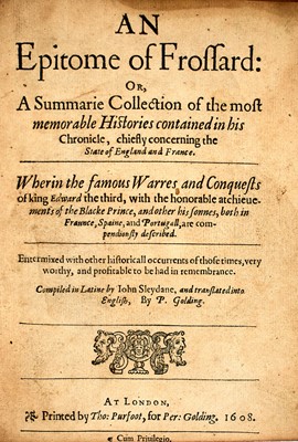 Lot 1 - An early condensation of Froissart from the Sydenham library