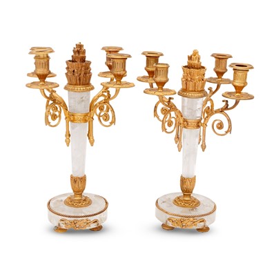 Lot 266 - Pair of Louis XVI Style Gilt-Metal Mounted Rock Crystal Four-Light Candelabra