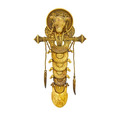 Lot 85 - Etruscan Revival Gold Bull’s Head Brooch, Attributed to Ernesto Pierret