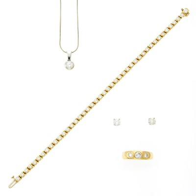 Lot 1256 - Group of Yellow and White Gold and Diamond Jewelry