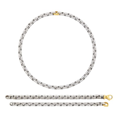 Lot 77 - Two-Color Gold Link Necklace and Two Bracelets