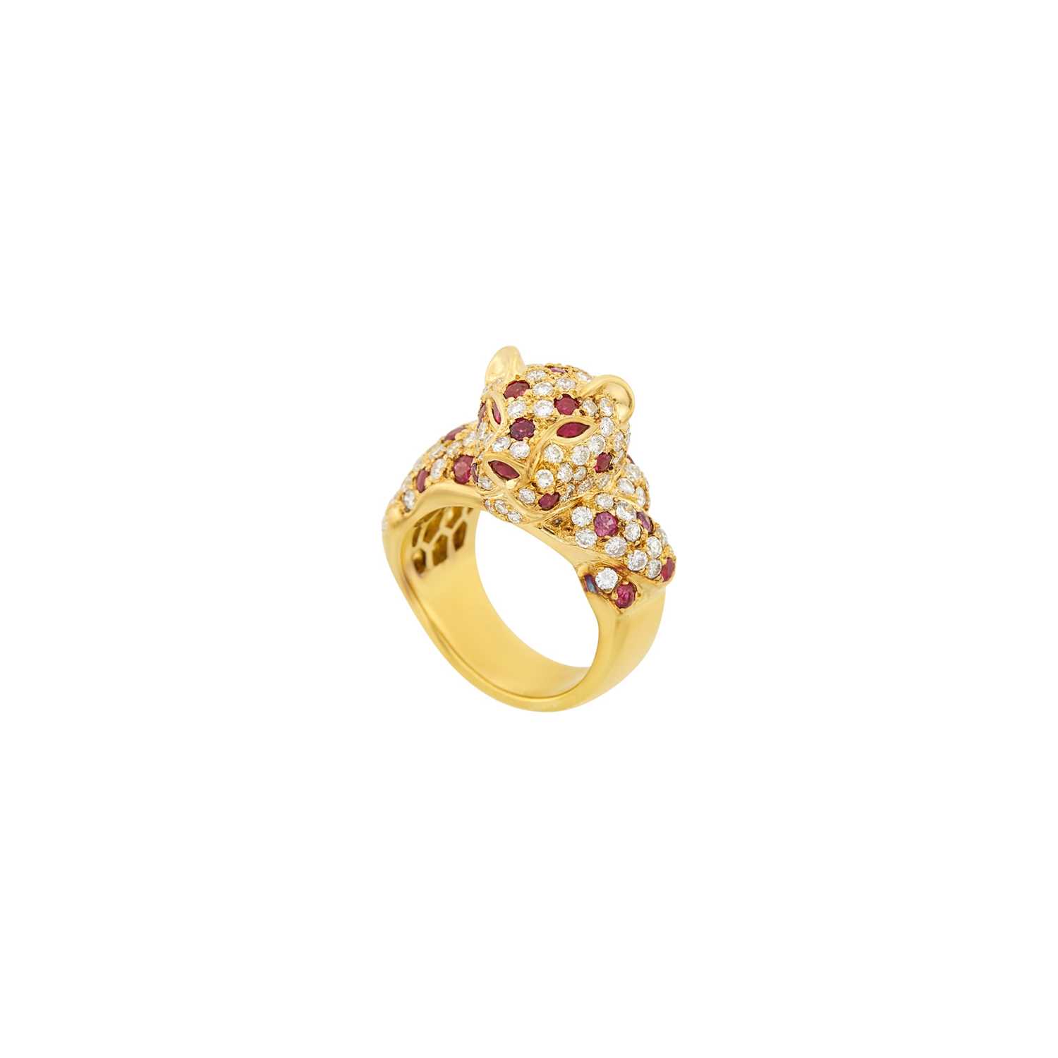 Lot 88 - Gold, Diamond and Ruby Panther Ring