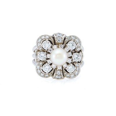 Lot 2064 - Gold, Cultured Pearl and Diamond Ring