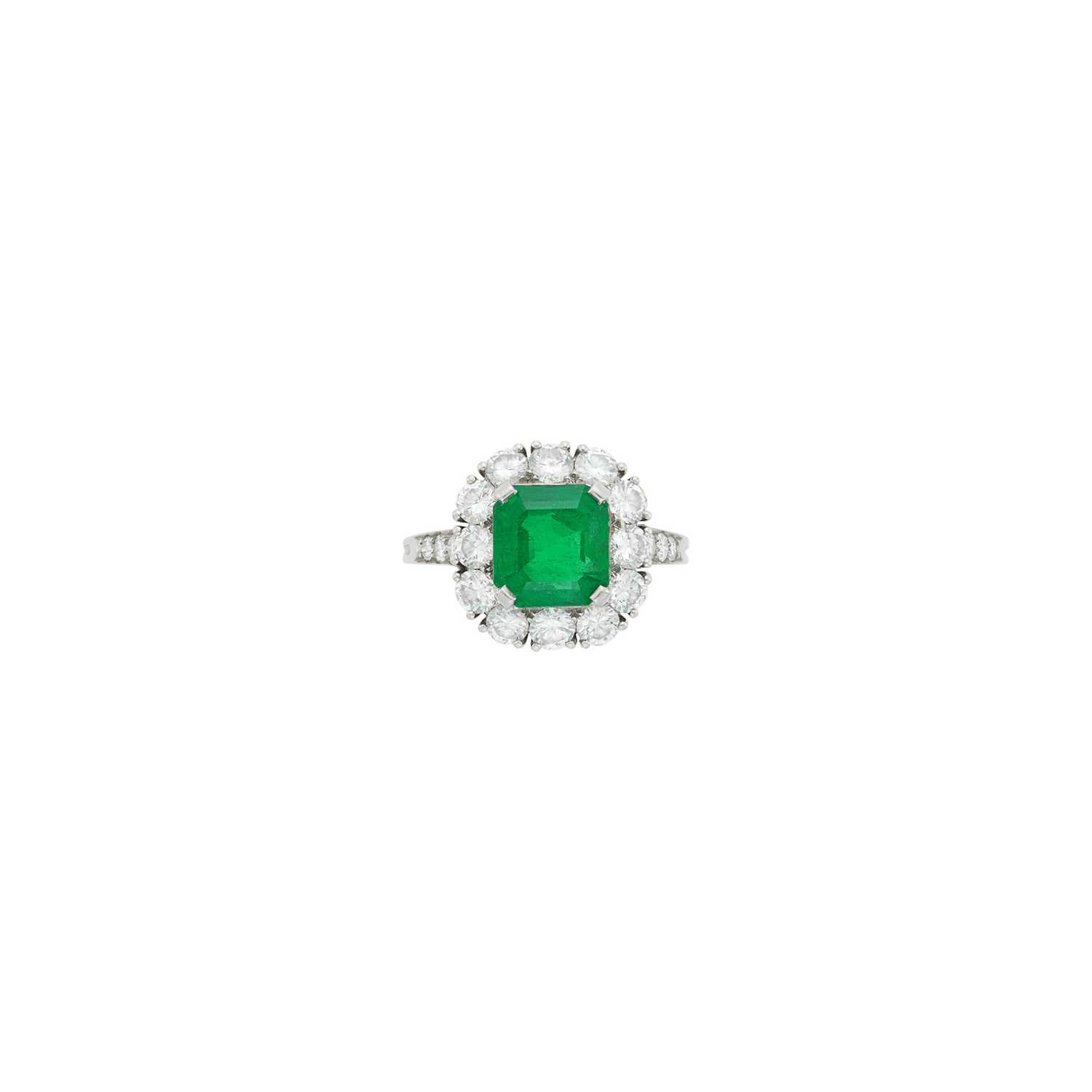 Lot 287 - Tiffany & Co. Platinum, Emerald and Diamond Ring