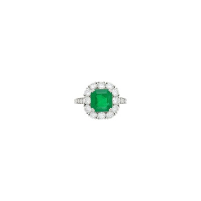 Lot 287 - Tiffany & Co. Platinum, Emerald and Diamond Ring