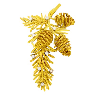 Lot 91 - Tiffany & Co. Gold, Platinum and Diamond Pinecone Clip-Brooch, France