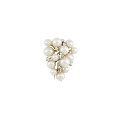 Lot 2167 - White Gold, Cultured Pearl and Diamond Clip