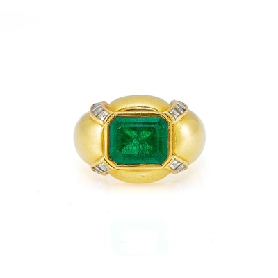 Lot 2141 - Grant A. Peacock Gold, Synthetic Emerald and Diamond Ring