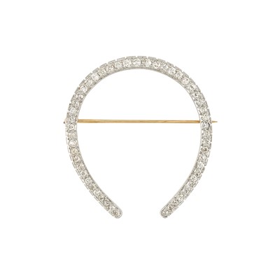 Lot 2076 - Antique Platinum, Gold and Diamond Horseshoe Brooch