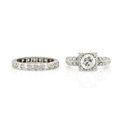 Lot 2080 - White Gold and Diamond Ring and Diamond Band Ring
