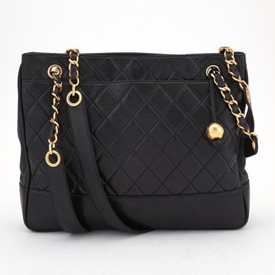 Lot 1235 - Chanel Quilted Navy Lambskin Tote Bag