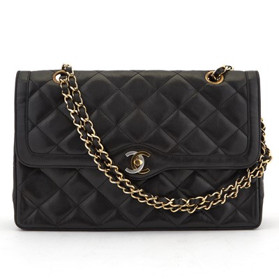Lot 1237 - Chanel Quilted Black Lambskin Double Flap Bag