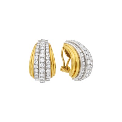 Lot 177 - Emis Pair of Two-Color Gold and Diamond Half-Hoop Earclips