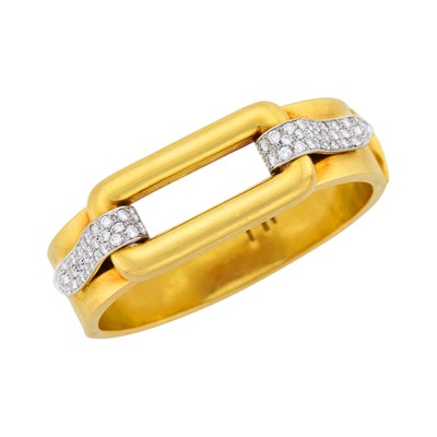 Lot 176 - Two-Color Gold and Diamond Buckle Bangle Bracelet