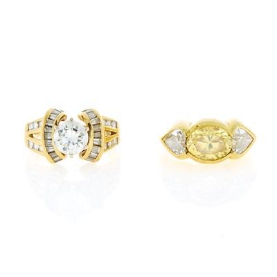 Lot 1225 - Two Gold, Diamond and Yellow Quartz Rings