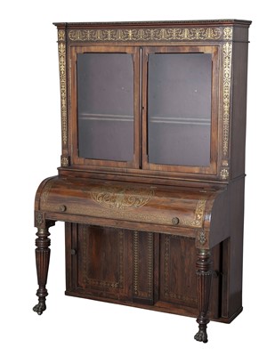 Lot 99 - Regency Style Brass Inlaid Rosewood Secretary
