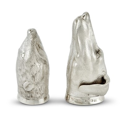 Lot 522 - Pair of English Sterling Silver Fox and Otter Stirrup Cups