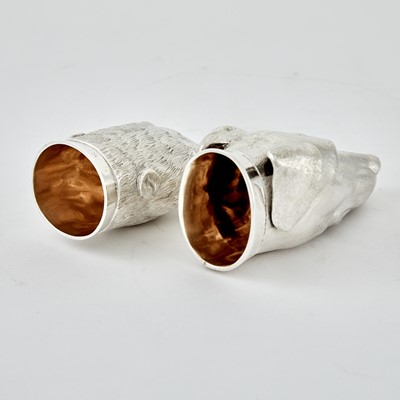 Lot 522 - Pair of English Sterling Silver Fox and Otter Stirrup Cups