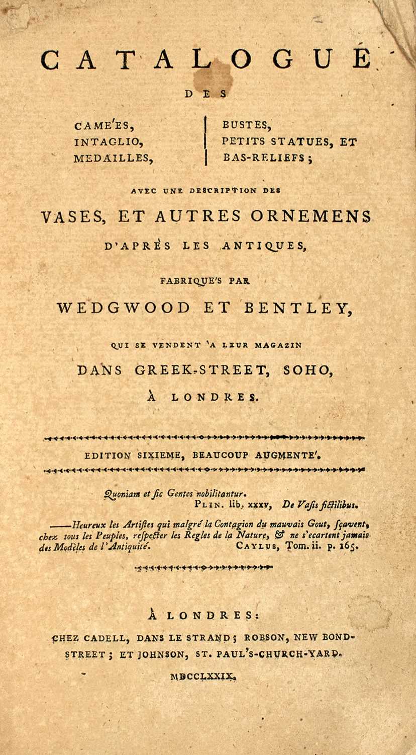Lot 13 - A Rare Wedgwood catalog printed in London for the French Market