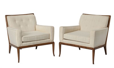 Lot 174 - Pair of T.H. Robsjohn Gibbings for Widdicomb Upholstered Walnut Lounge Chairs
