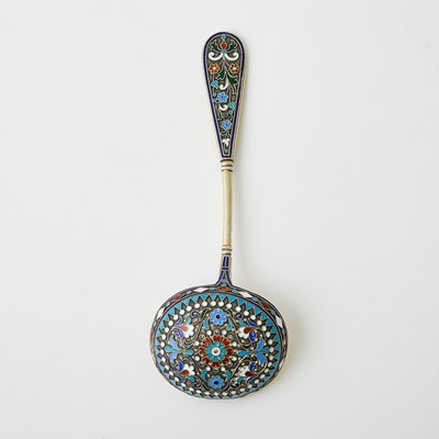 Lot 737 - Russian Silver and Cloisonné Enamel Tea Strainer