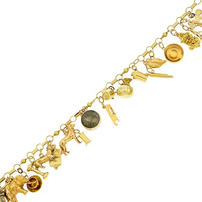 Lot 1108 - Gold, Silver and Enamel Charm Bracelet