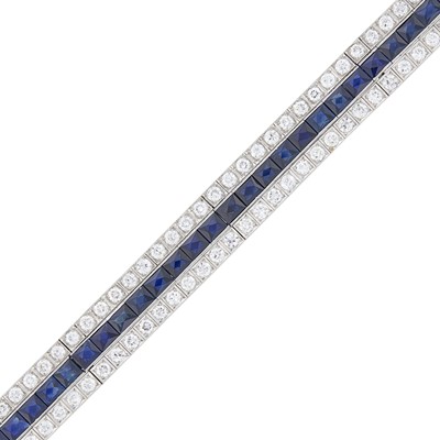 Lot 1228 - Platinum, Sapphire and Diamond Straightline Bracelet