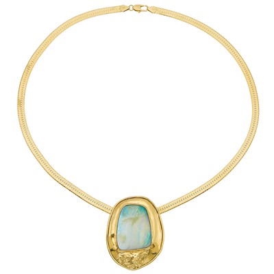 Lot 2053 - Gold and Opal Pendant and Chain