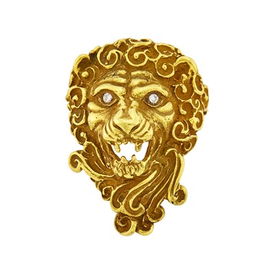 Lot 11 - E. Pearl Gold and Diamond Lion Pendant-Brooch
