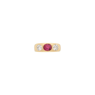 Lot 1076 - Antique Rose Gold, Ruby and Diamond Gypsy Ring