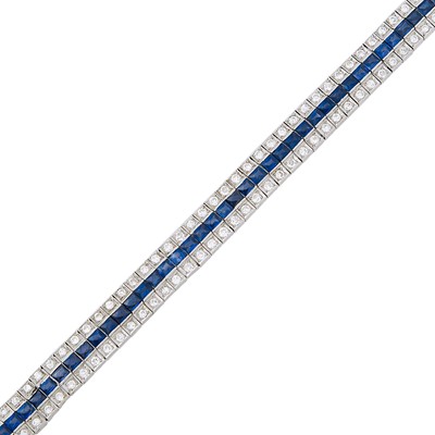 Lot 2084 - Platinum, Synthetic Sapphire and Diamond Bracelet