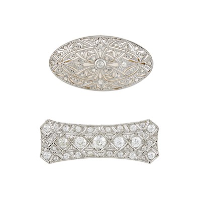 Lot 2065 - Gold, Platinum and Diamond Pendant-Brooch and Brooch