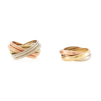 Lot 2028 - Two Tricolor Gold 'Rolling' Band Rings
