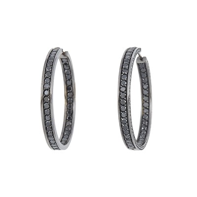 Lot 2116 - Repossi Pair of Blackened White Gold and Black Diamond Hoop Earrings