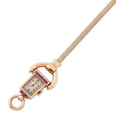 Lot 2154 - Omega Rose Gold, Ruby and Diamond Buckle Wristwatch
