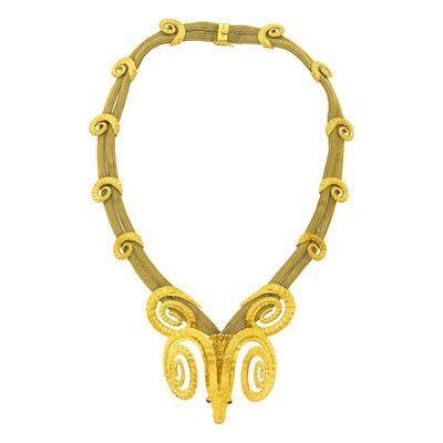 Lot 114 - Double Strand Gold Mesh and Ruby Ram's Head Necklace