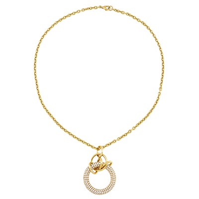 Lot 2007 - Gold and Diamond Circle Pendant with Chain Necklace, Attributed to Spinelli Kilcollin