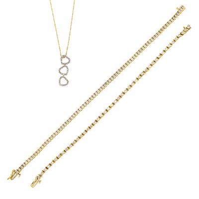 Lot 2269 - Two Gold and Diamond Bracelets and Pendant with Chain Necklace